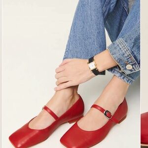 Reformation Red Mary Jane Flats
